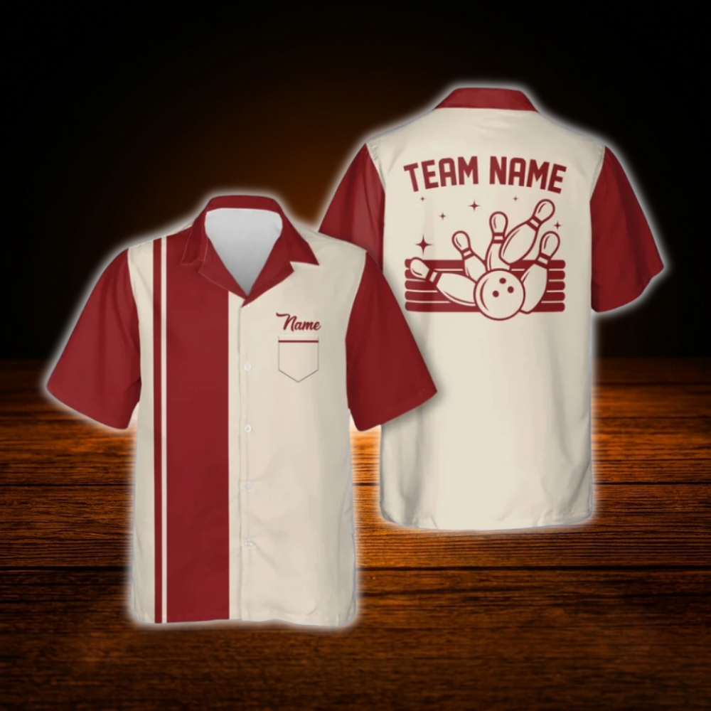 Custom Vintage Bowling Hawaiinan Shirt For Men Women, Custom Vintage Bowling Team Shirt With Pocket