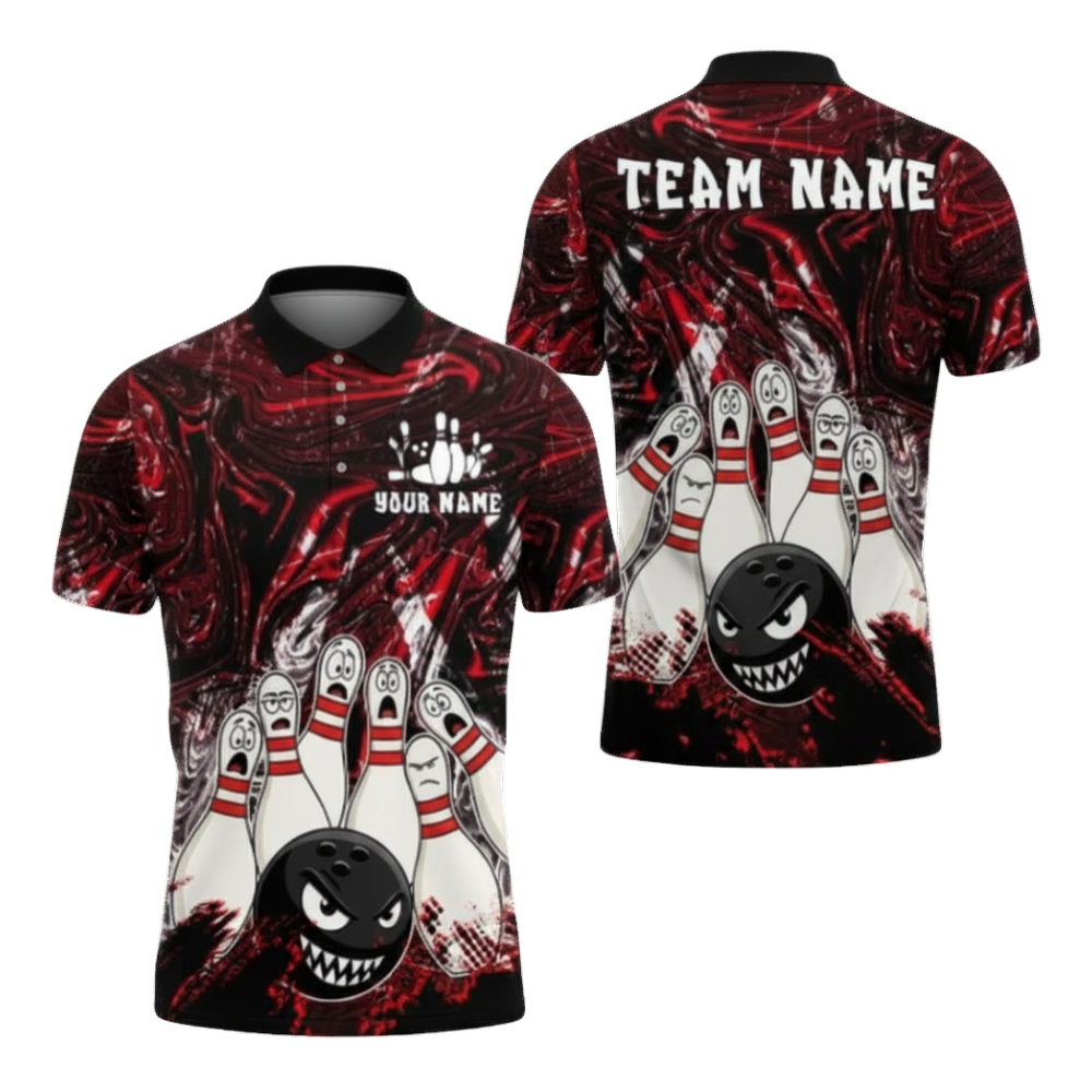 Custom Angry Ball Purple Bowling Polo Shirts For Men, Custom Bowling Team Shirts BZ0276
