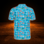 Flamingo Hawaii Blue Golf Polo Shirts Men's, Flamingo Golf Shirts
