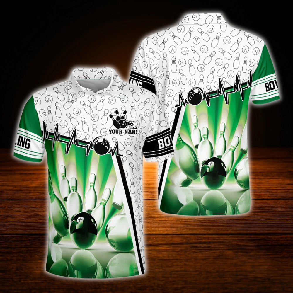 Custom White And Blue Bowling Polo Shirts Mens, Custom Bowling Shirts
