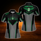Custom Team Black And Red Women Bowling Polo Shirts, Custom Team Bowling Shirts For Women