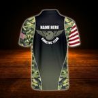 Custom Camo American Flag Mens Bowling Polo Shirts, Custom Camo Bowling Team Shirts