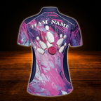 Custom Team Pink Purple Bowling Polo Shirts For Women, Custom Bowling Shirt Women