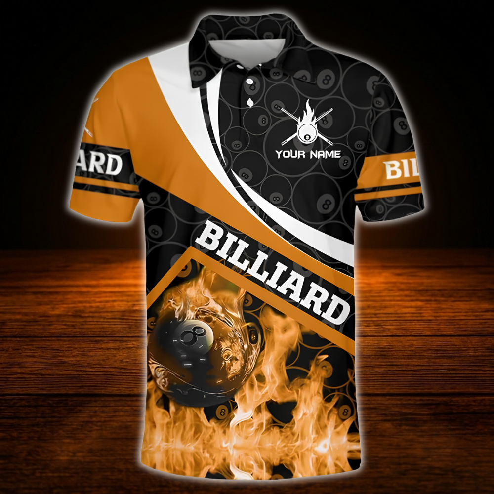 Custom Flaming Red Billiard Polo Shirt For Men, Custom Flame Billiard Shirt Team