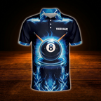 Custom 8 Ball Blue Lightning Billiard Men Polo Shirt, Custom 8 Ball Billiard Shirt Team
