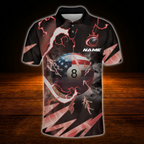 Custom Thunder 8 Ball USA Flag Billiard Polo Shirt For Men, Custom Patriot Team Billiard Shirt