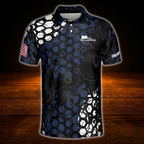 Custom 8 Ball Men's Hexagon Blue Navy Billiard Polo Shirt, Custom 8 Ball Pool Team Shirt
