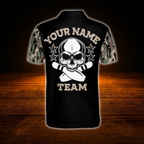 Custom Skull Camo Bowling Polo Shirts Mens, Custom Skull Bowling Team Shirts