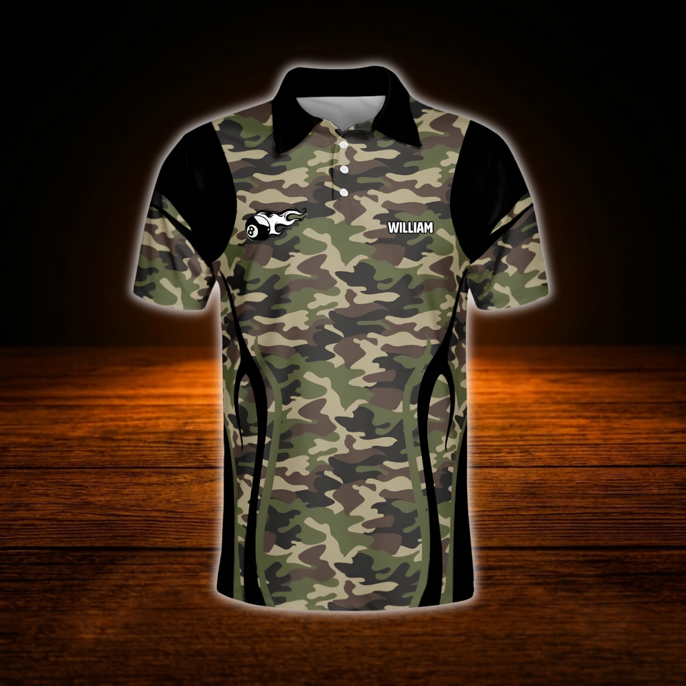 Custom Camo Skull Deer Billiard Polo Shirt For Men, Custom Camouflage Billiard Team Shirt