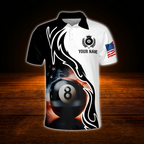 Custom American Flag 8 Ball Billiard Polo Shirt For Men, Custom Team Patriotic Billiard Shirt