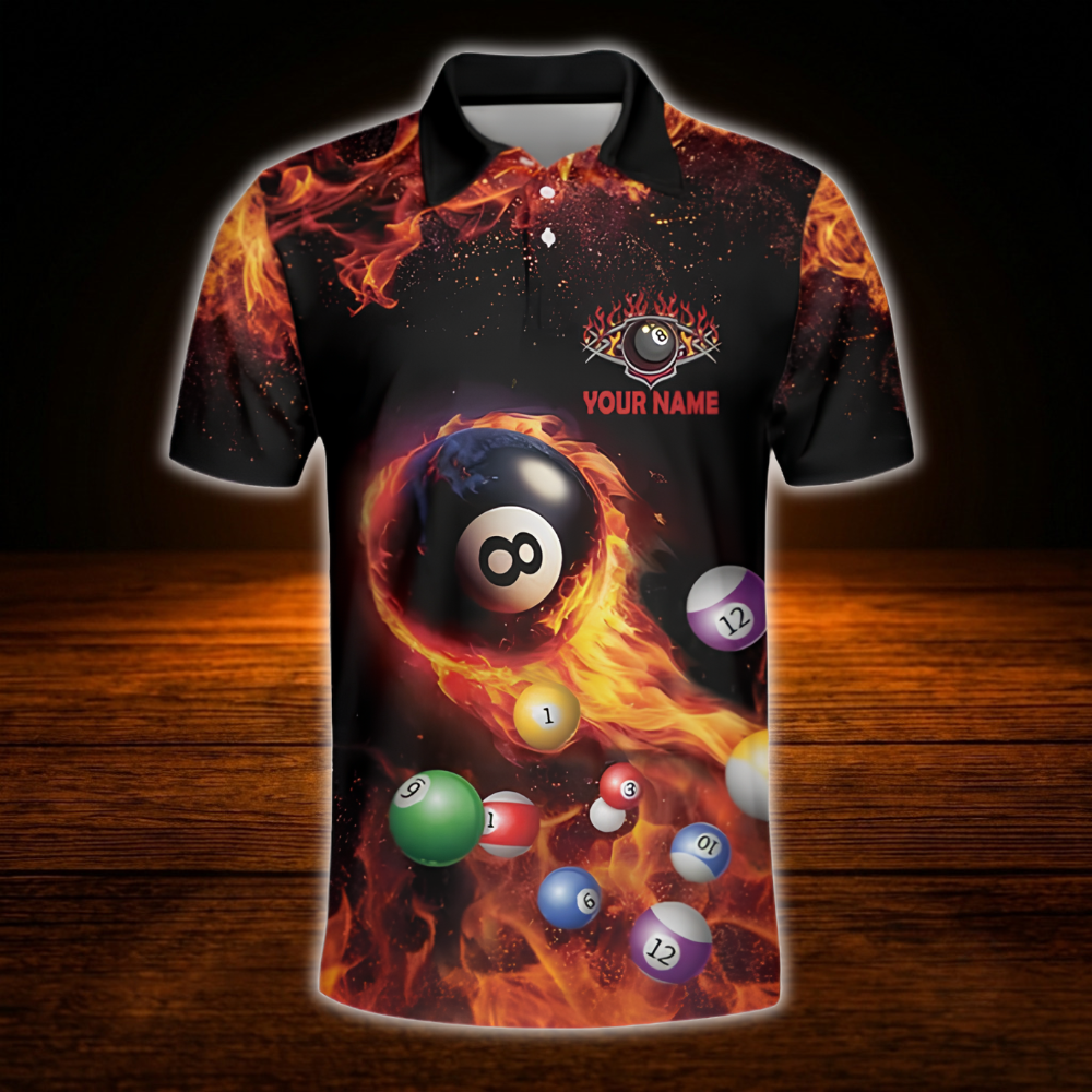 Custom Skeleton Fire Billiard Polo Shirt For Men, Custom Skull Billiard Team Shirt