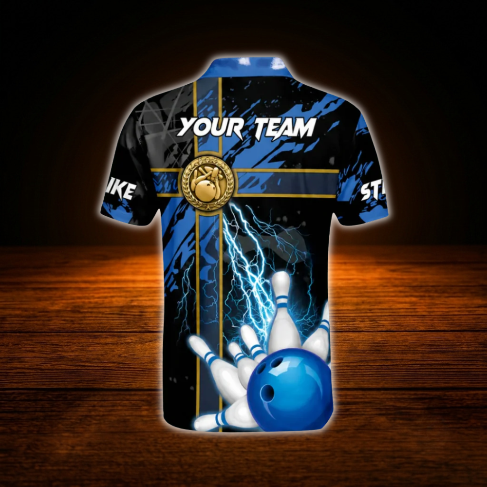 Custom Team Thunder Bowling Polo Shirts For Men, Custom Team Bowling Shirts