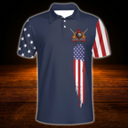 Custom USA Flag Navy Billiard Mens Polo Shirt, Custom Patriot Billiard Team Shirt