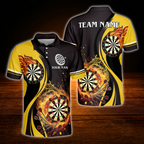 Custom Flaming Dartboard Men's Dart Polo Shirt, Personalized Flame Darts Shirt For Team