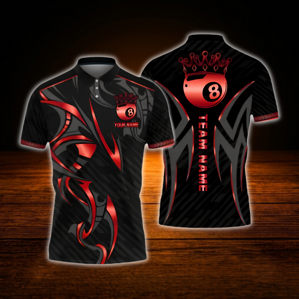 Custom 8 Ball Golden Black Billiard Polo Shirt For Men, Custom 8 Ball Pool Team Shirt