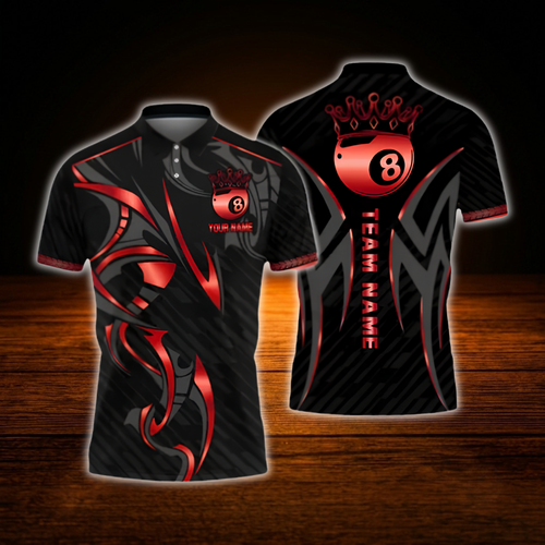 Custom 8 Ball Golden Black Billiard Polo Shirt For Men, Custom 8 Ball Pool Team Shirt