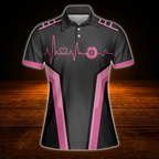 Women's Custom 8 Ball Black Pink Billiard Polo Shirt, Custom Billiard Team Shirt For Ladies