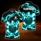 Custom Flame Blue Bowling Polo Shirts Mens, Custom Flame Bowling Team Shirts