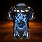 Custom Team Black And Blue Flame Bowling Polo Shirts For Men, Custom Bowling Shirt