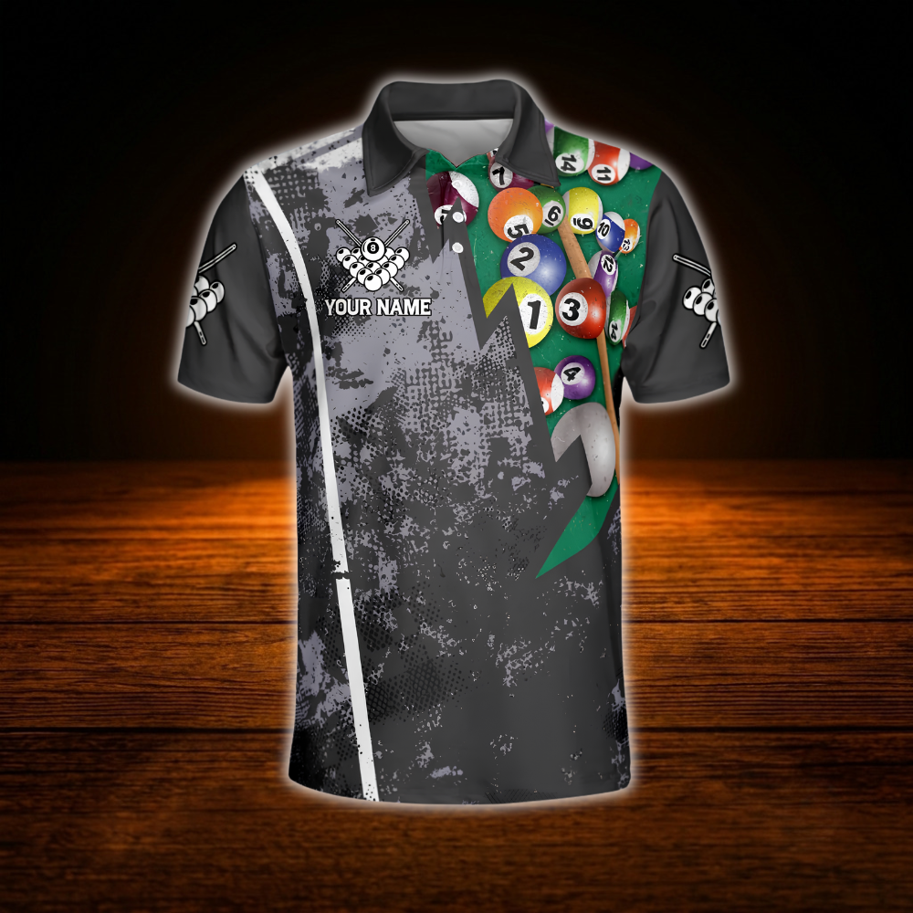 Custom Team Grey Billiard Men Polo Shirt, Custom Billiard Team Shirt