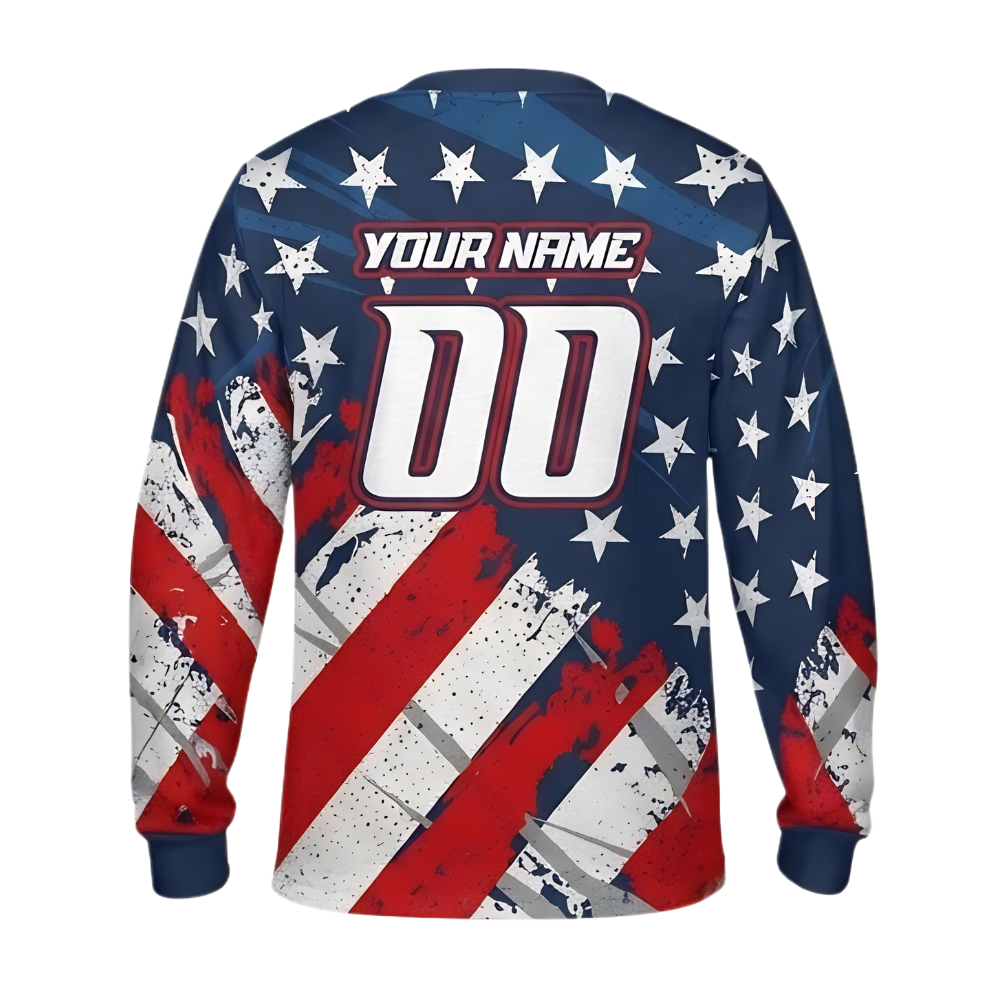 Custom American Flag Dirt Bike Long Sleeve Jersey For Men, Custom Patriotic Dirt Bike Shirts ME0001