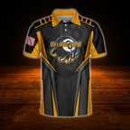 Custom Eagle Black Yellow Billiard Polo Shirt Men, Custom Eagle Billiard Team Shirt