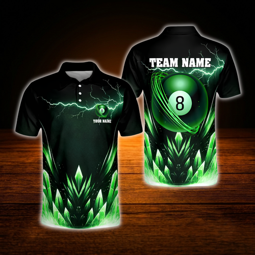 Custom 8 Ball Crystal Lighting Billiard Polo Shirt Men, Custom Team 8 Ball Billiard Shirt