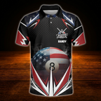 American Flag 8 Ball Custom Men Billiard Polo Shirt, Custom Patriotic Billiard Shirt For Team