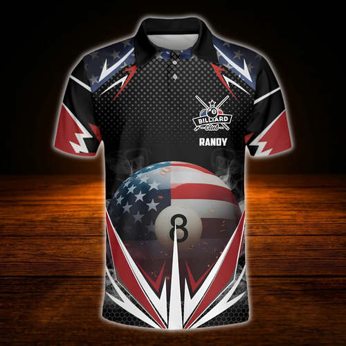American Flag 8 Ball Custom Men Billiard Polo Shirt, Custom Patriotic Billiard Shirt For Team