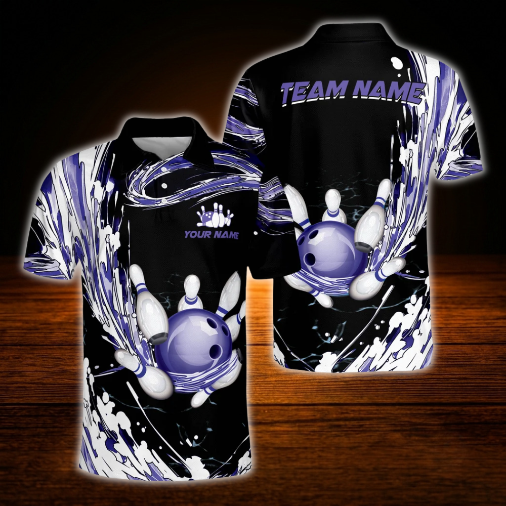 Custom Team Red And Black Bowling Polo Shirts For Men, Custom Team Bowling Shirts