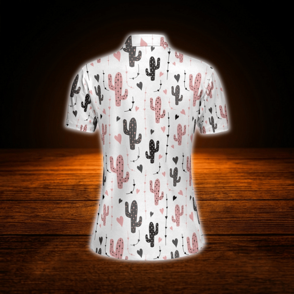 Cactus Heart Golf Polo Shirt For Women, Cactus Golf Shirts Woman