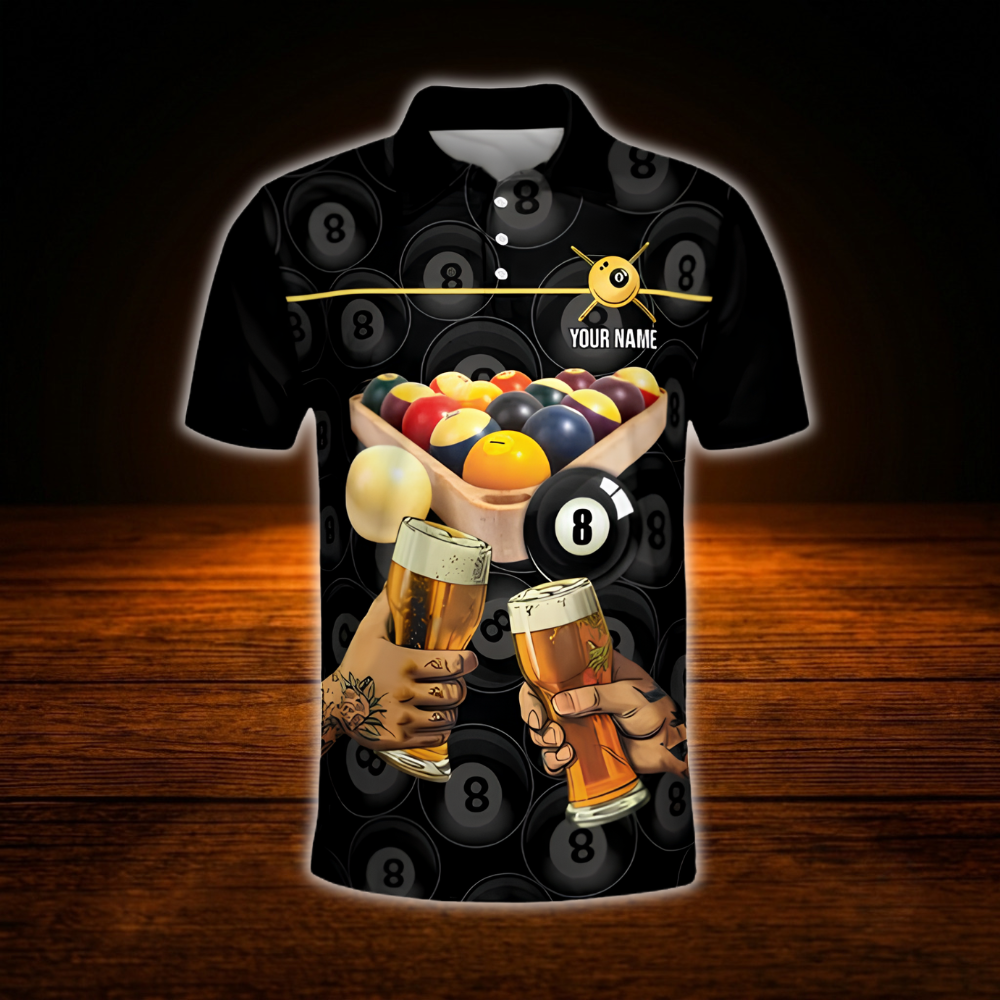 Pool And Beer That's Why I Am Here Custom Mens Billiard Polo Shirt, Custom Beer Lover Billiard Shirt