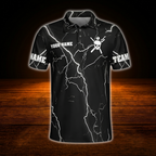 I Beat People With A Stick Custom Mens Skull Black Billiard Polo Shirt, Custom Skull Team Billiard Shirts