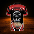 Custom Skull Red Thunder Bowling Polo Shirts Mens, Custom Skull Bowling Team Shirts