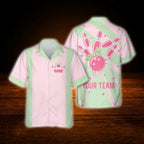 Custom Retro Light Pink Bowling Hawaiian Shirt, Custom Retro Bowling Team Shirt