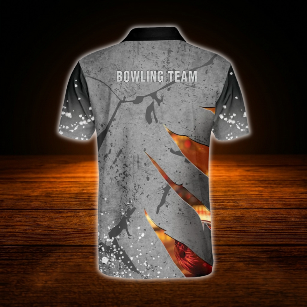 Custom Team Grey Mens Bowling Polo Shirts, Custom Team Bowling Shirts