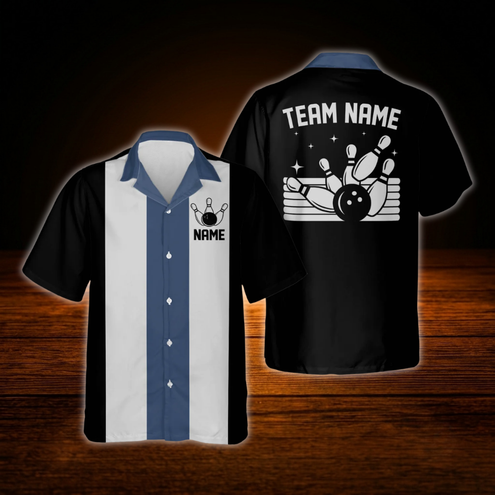 Custom Vintage Red Black Bowling Hawaiian Shirt, Custom Vintage Bowling Team Shirt