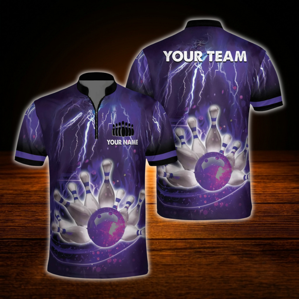 Custom Blue Thunder Lightning Bowling Mens Jersey, Custom Team Bowling Shirt