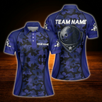 Custom Camo Green Bowling Polo Shirts Women, Custom Camo Bowling Team Shirts For Women