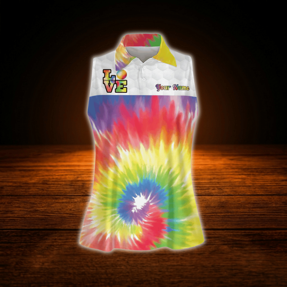 Custom Colorful Tie Dye Women's Golf Sleeveless Shirts, Custom Tie Dye Golf Shirts For Ladies