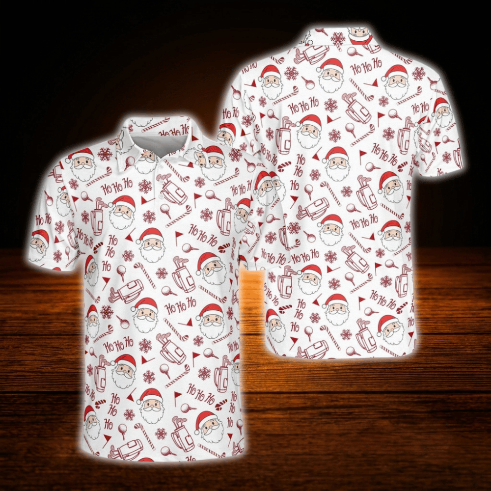 Santa Christmas Red And White Golf Polo Shirts For Men, Christmas Golf Shirts
