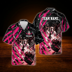 Custom Team Grunge Red Black Bowling Hawaiian Shirt For Men, Custom Bowling Team Shirt