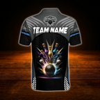 Custom Team Black Polo Bowling Men's Shirts, Custom Team Bowling Shirts