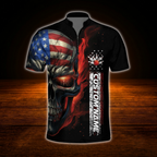 American Flag Skull Custom Mens Bowling Jersey, Custom Skull Bowling Team Shirt