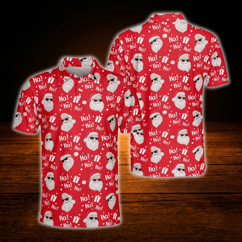 Red Santa Christmas Men's Golf Polo Shirts, Christmas Golf Shirts