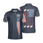 Custom American Flag Navy Golf Polo Shirt For Men, Custom Patriotic Golf Shirts GE0079