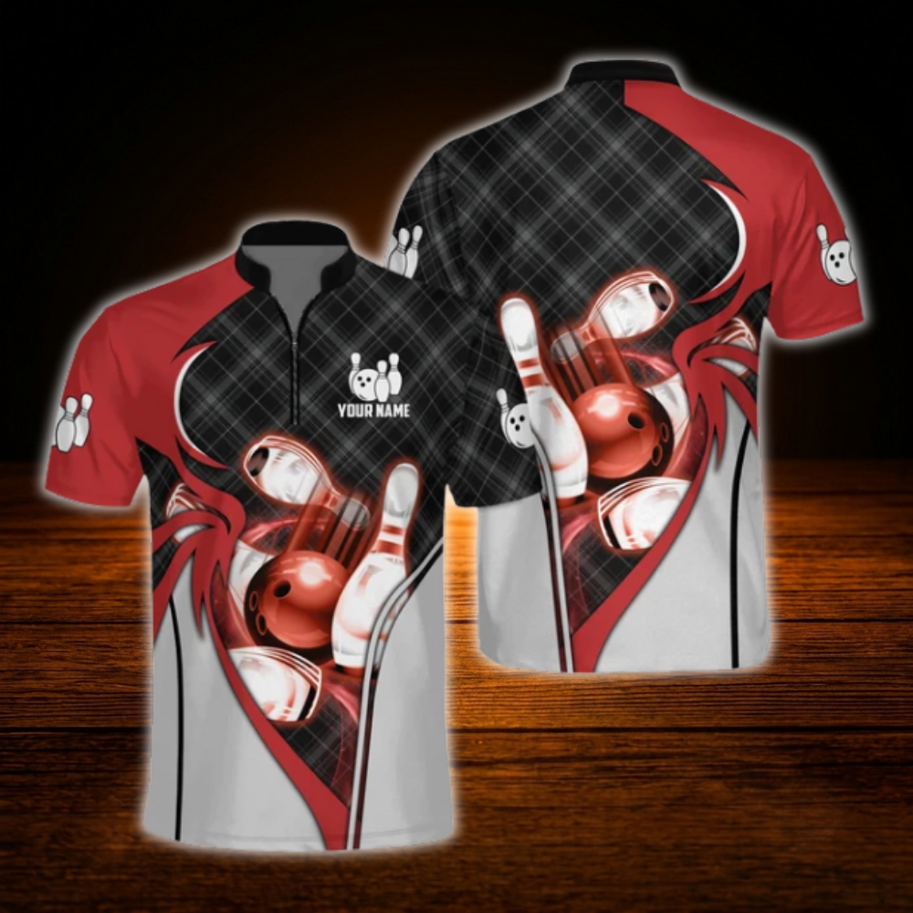 Custom Name Bowling Jersey For Men, Black And Red Custom Bowling Shirt