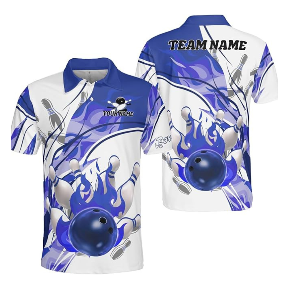 Custom Red Flame Bowling Polo Shirt For Men, Custom Flame Bowling Team Shirt BZ0006
