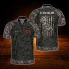 Custom Mens Camo Billiard Jersey Shirts, Custom Camo Patriotic Billiard Team Shirts