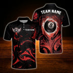 Custom 8 Ball Red Black Billiard Polo Shirt Men, Custom 8 Ball Pool Team Shirt